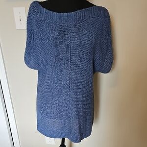 Cable & Gauge Off-the-Shoulder Blue Sweater
